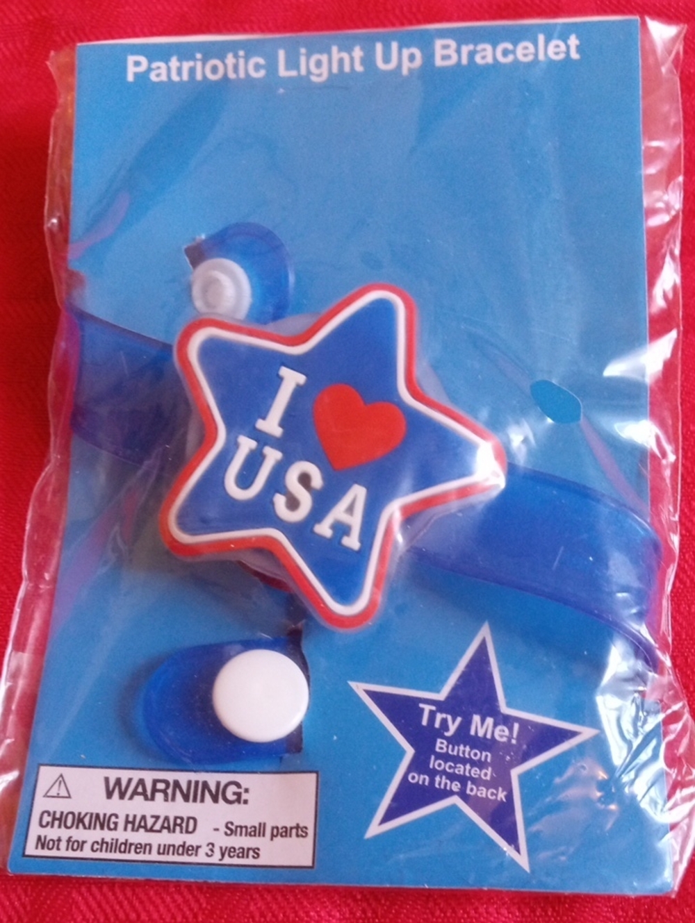 Brand New Patriotic Light Up Bracelet - I ❤️ USA Star